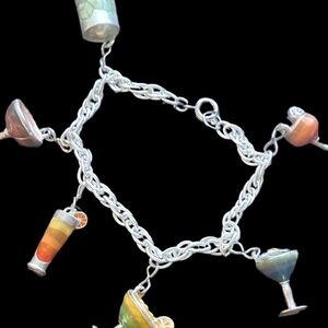 Vintage Silver Bracelet with Colorful Cocktail Charms 7"